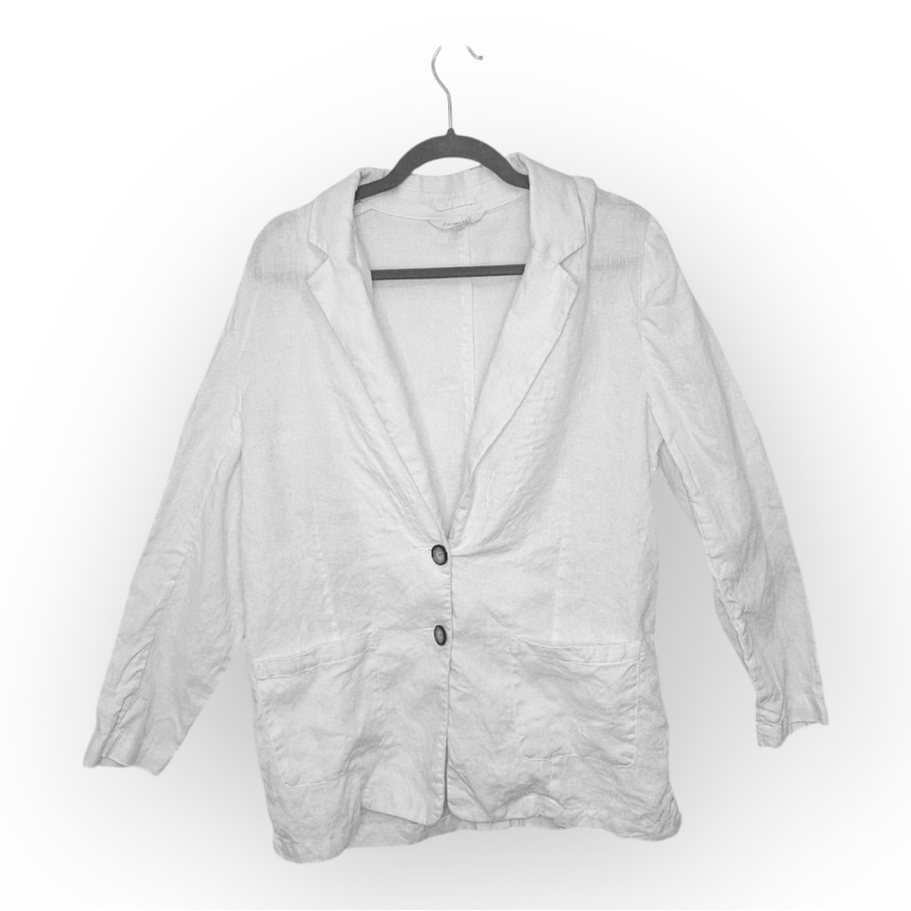Garnet Hill White Linen Blazer Lightweight Relaxed Fit Coastal Minimalist Medium
